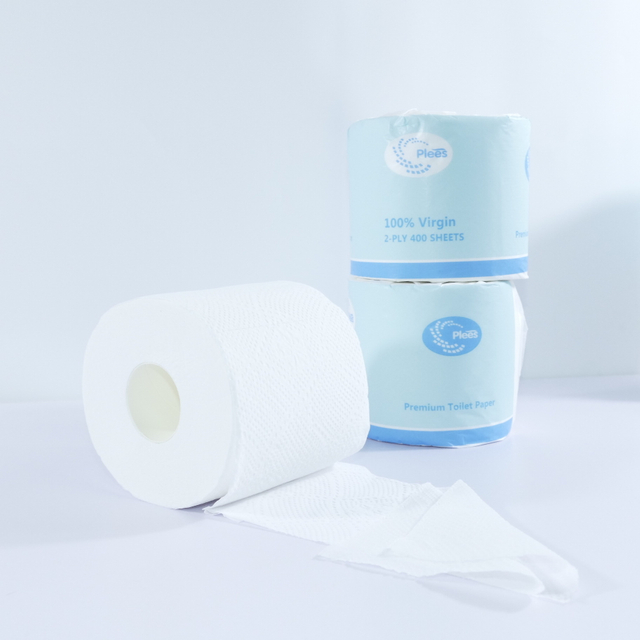  China Tissue Manufacturer Plees brand paper packaging paper roll 2 Ply Toilet Paper Roll Bathroom virgin tissue 