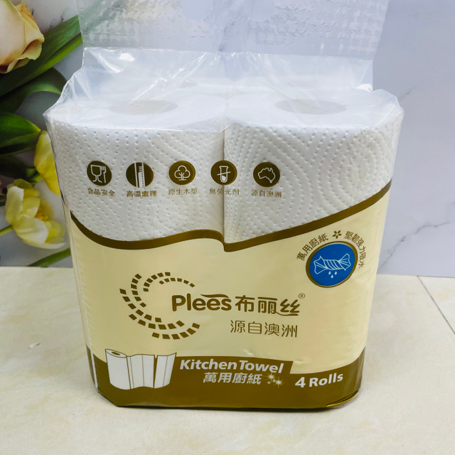 Factory wholesale kitchen paper roll 4 rolls/pack cleaning paper roll absorbing Water and oil thickened wiping paper kitchen towel roll